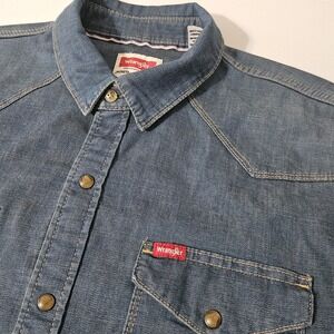 Wrangler Denim Long Sleeve Pearl Snap Shirt Casual Western XL Cowboy Men's Jean‎